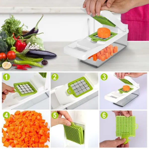12-in-1 Vegetable Chopper with Container – Multifunction Food Slicer, Dicer & Grater