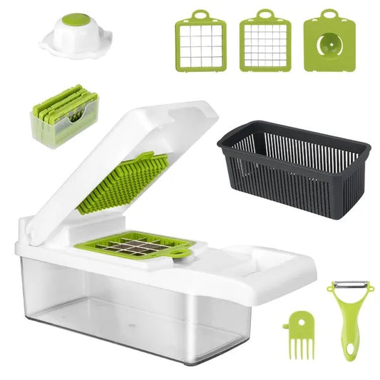 12-in-1 Vegetable Chopper with Container – Multifunction Food Slicer, Dicer & Grater