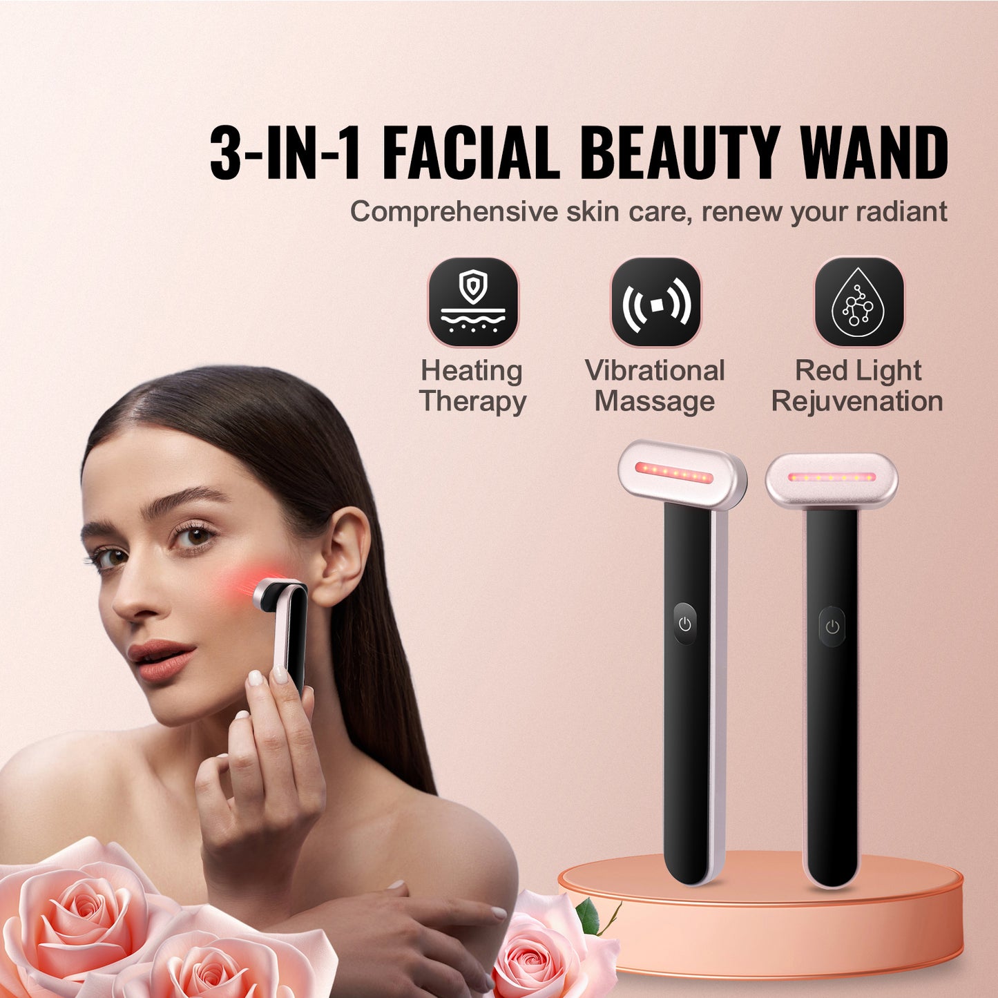7-Color LED Red Light Therapy Wand for Face & Neck – Microcurrent Facial Massager with Heating Therapy