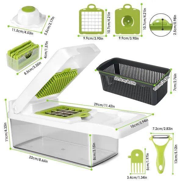 12-in-1 Vegetable Chopper with Container – Multifunction Food Slicer, Dicer & Grater