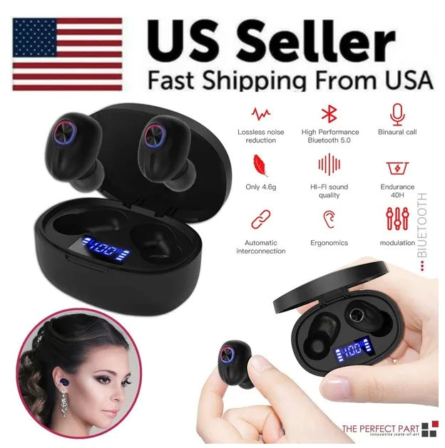 TWS Wireless Earbuds Bluetooth 5.1 Headphones - IPX7 Waterproof Sports Earphones with Noise Cancelling Mic, Deep Bass Hi-Fi Stereo & 24H Playtime Charging Case