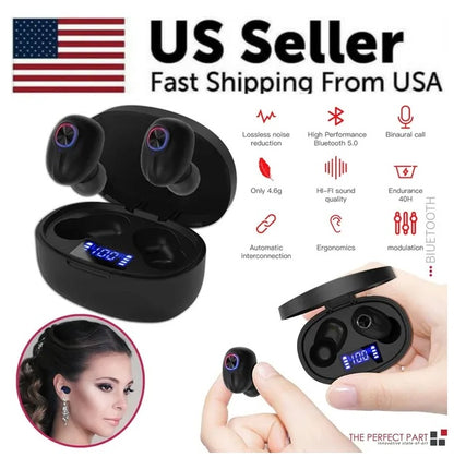 TWS Wireless Earbuds Bluetooth 5.1 Headphones - IPX7 Waterproof Sports Earphones with Noise Cancelling Mic, Deep Bass Hi-Fi Stereo & 24H Playtime Charging Case