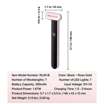 7-Color LED Red Light Therapy Wand for Face & Neck – Microcurrent Facial Massager with Heating Therapy